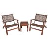 3 Pieces Outdoor Wooden Patio Rattan Furniture Set