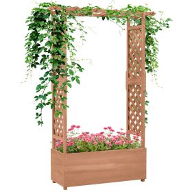 Outsunny Raised Garden Bed with Arch Trellis for Vine Climbing Plants, Hanging Flowers, 70.75" Tall Outdoor Wood Planter Box.