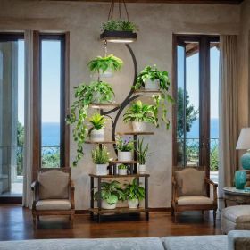 Plant Stand with Grow Lights, 8 Tiered Indoor Plant Shelf, 61" Tall Plant Stand for Indoor Plants