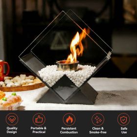 Diamond Glass Tabletop Fireplace - Black
