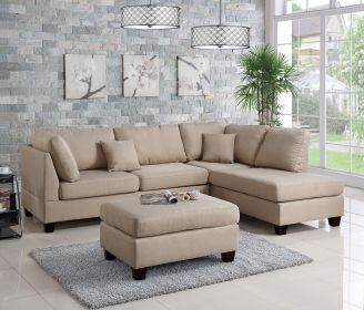 Sand Color 3Pcs Sectional Living Room Furniture Reversible