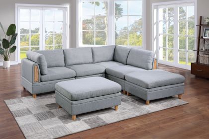 Living Room Furniture 6Pc Modular Sofa Set Light Grey