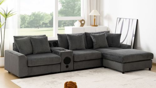 11464 Corduroy Sectional Sofa With Bluetooth Speakersl