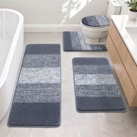 Grey 4-Piece Washable Bathroom Rug Set