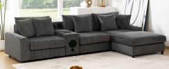 11464 Corduroy Sectional Sofa With Bluetooth Speakersl