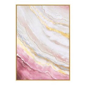 Nan Hand Painted Gold Foil Abstract Oil Painting Wall Art Modern Minimalist Pink Marble Picture Canvas Home Decor For Living Room No Frame - 75X150Cm