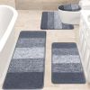 Grey 4-Piece Washable Bathroom Rug Set