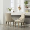 Tan Button Tufted Solid Wood Wingback Hostess Chairs With