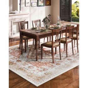 9 x 12 Brown Red Washable Vintage Area Rug