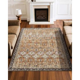 6 x 9 Brown Green Washable Vintage Area Rug