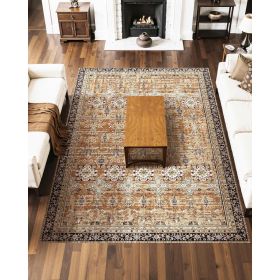 7.5 x 9.5 Brown Green Washable Vintage Area Rug
