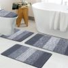 Grey 4-Piece Washable Bathroom Rug Set