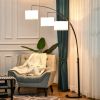 HOMCOM Contemporary Trilage Arc Floor Lamp with 3 Hanging Drum Shape Lampshade Steel Pole and Marble Round Base for Living Room Bedroom Black/White
