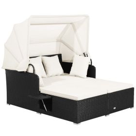 Rattan Patio Daybed with Retractable Canopy