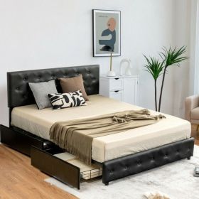 Full Size Black Pu Leather Button Tufted Platform Bed