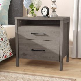 Modern Grey 2-Drawer Nightstand with Cubby Shelf