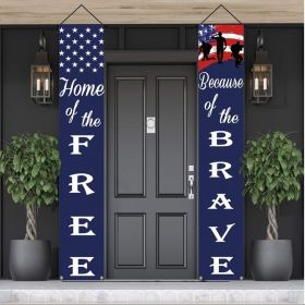 1Set2Pcs American Flag Patriotic Soldier Porch Sign Banners