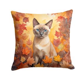 Tonkinese Cat In Fall Leaves Throw Pillow Machine Washable