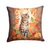 Ocicat Cat In Fall Leaves Throw Pillow Machine Washable