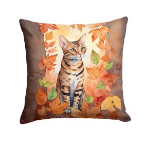 Ocicat Cat In Fall Leaves Throw Pillow Machine Washable