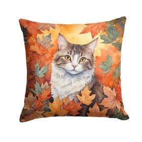 La Perm Cat In Fall Leaves Throw Pillow Machine Washable