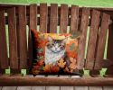 La Perm Cat In Fall Leaves Throw Pillow Machine Washable 2472