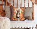 Ocicat Cat In Fall Leaves Throw Pillow Machine Washable 2422
