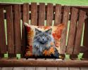 Nebelung Cat In Fall Leaves Throw Pillow Machine Washable 2350