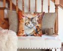 American Curl Cat In Fall Leaves Throw Pillow Machine 2526