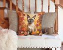 Tonkinese Cat In Fall Leaves Throw Pillow Machine Washable 2509