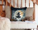 Flying Witch Spooky Halloween Throw Pillow Machine 2343