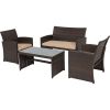 Brown Resin Wicker 4-Piece Modern Patio Furniture Set With