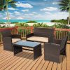 Brown Resin Wicker 4-Piece Modern Patio Furniture Set With