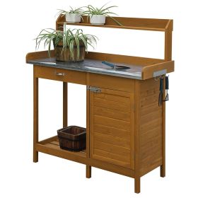 Metal Top Potting Bench With Cabinet - Garden Workstation