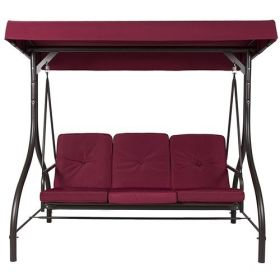Burgundy Outdoor Patio Deck Porch Canopy Swing With Cushions