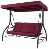 Burgundy Outdoor Patio Deck Porch Canopy Swing With Cushions