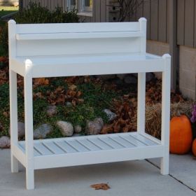 White PVC Vinyl Potting Bench With Shelves - Outdoor Garden Rack