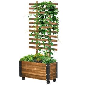 Farmhouse Rustic Wooden Raised Garden Bed Planter With Trell