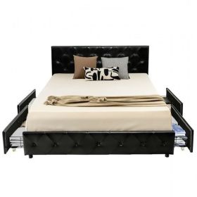 Full Size Black Pu Leather Button Tufted Platform Bed With