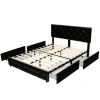 Full Size Black Pu Leather Button Tufted Platform Bed With