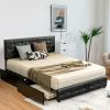 Full Size Black Pu Leather Button Tufted Platform Bed With