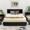 Full Size Black Pu Leather Button Tufted Platform Bed With