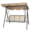 Outdoor Porch Patio 3-Person Canopy Swing In Light Brown