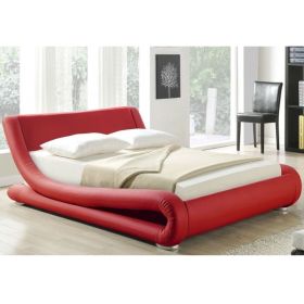 King Size Modern Red Faux Leather Upholstered Platform Bed