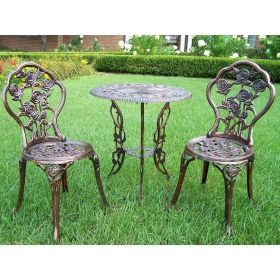 3-Piece Outdoor Bistro Set With Rose Design In Antique