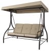 Tan 3-Seat Outdoor Porch Deck Patio Canopy Swing With