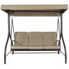 Tan 3-Seat Outdoor Porch Deck Patio Canopy Swing With