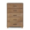Modern Farmhouse Solid Wood 5 Drawer Bedroom Chest In Pine