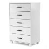 Modern Farmhouse Solid Wood 5 Drawer Bedroom Chest In White