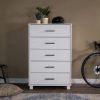 Modern Farmhouse Solid Wood 5 Drawer Bedroom Chest In White